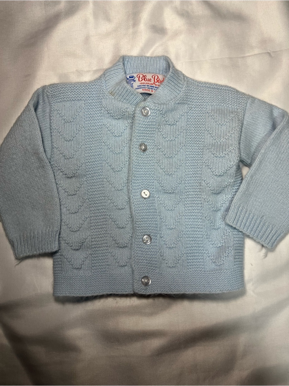 Vintage Blue Bird Baby Sweater Cardigan Cable Knit Button Up Unisex 3-6M‎ Blue
